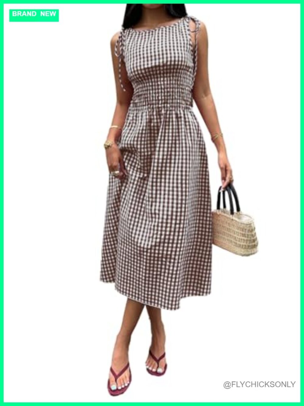 Flowy Gingham Maxi Dress Smocked Waist Sleeveless Summer
